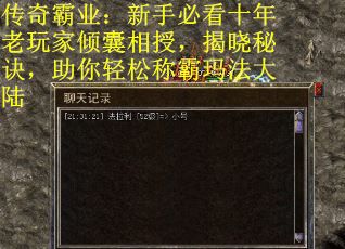 传奇霸业：新手必看十年老玩家倾囊相授，揭晓秘诀，助你轻松称霸玛法大陆